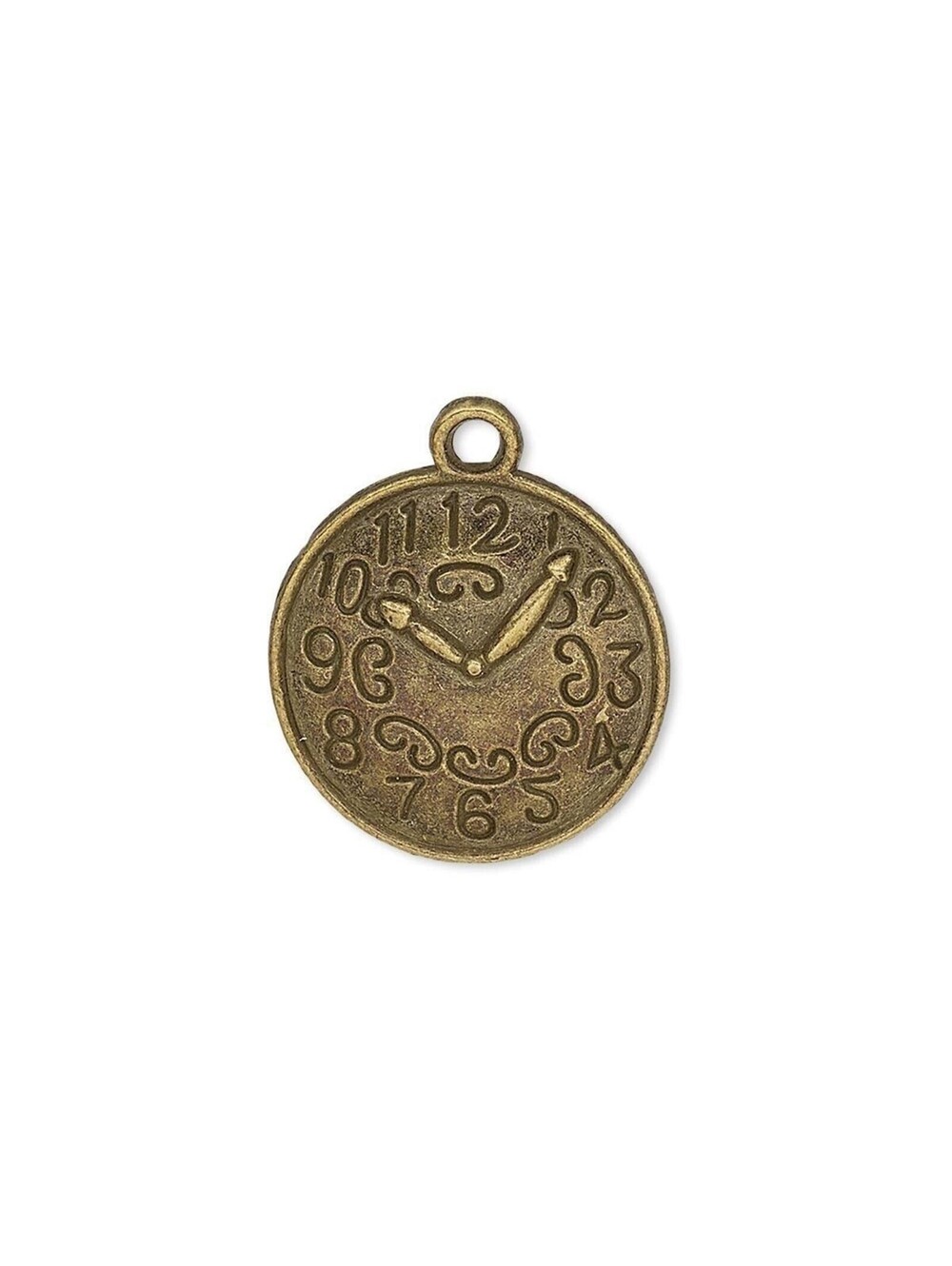 Antique Brass Pewter 18.5mm Domed Analog Clock Face Charms Pendants Lot 10 pcs